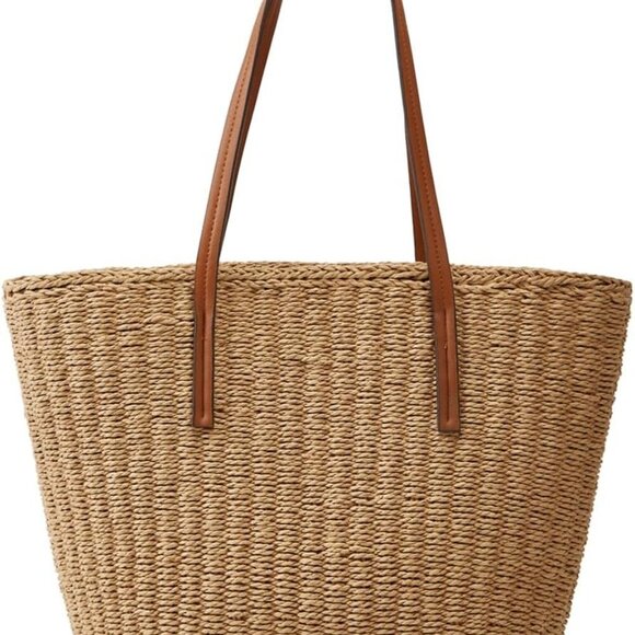 Versatile Straw Beach Shoulder Bag with Lining - 16.1' for All Occasions - Picture 2 of 7